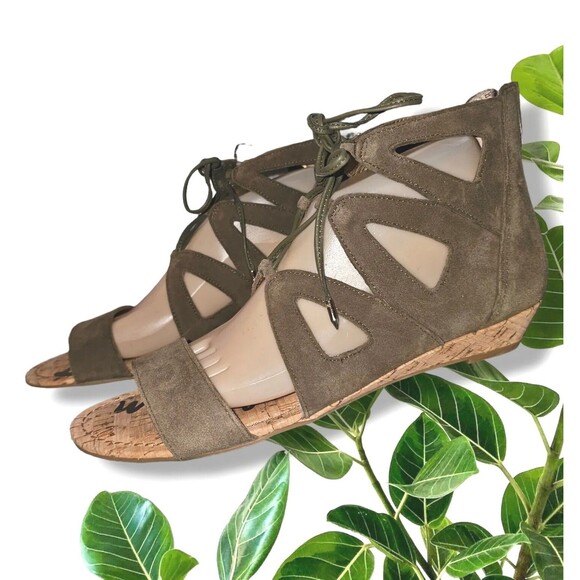 Sam Edelman Dean Caged Laced Open Toe Sandal Sz 9M - Light Brown Suede Display - Picture 9 of 14